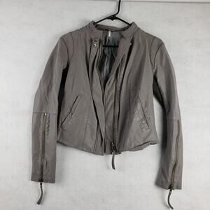 Free People 4 Faux Leather Full Zip Moto Jacket Gray Fitted Zip Sleeve Bikercore